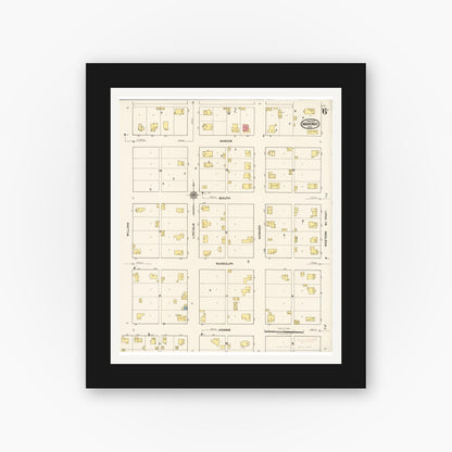 Old map wall art mockup — black gallery frame with white mat — Sanborn Fire Insurance Map from Marengo, Iowa County, Iowa (1922), Sheet #0006