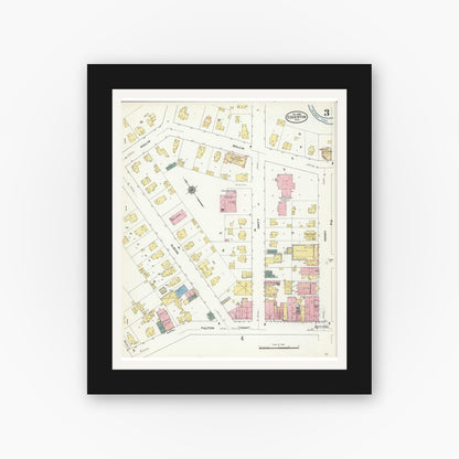 Old map wall art mockup — black gallery frame with white mat — Sanborn Fire Insurance Map from Edgerton, Rock County, Wisconsin (1909), Sheet #0003