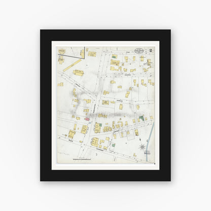 Old map wall art mockup — black gallery frame with white mat — Sanborn Fire Insurance Map from Holliston, Middlesex County, Massachusetts (1901), Sheet #0002