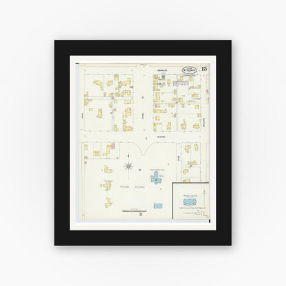 Old map wall art mockup — black gallery frame with white mat — Sanborn Fire Insurance Map from Mount Vernon, Knox County, Ohio (1897), Sheet #0015