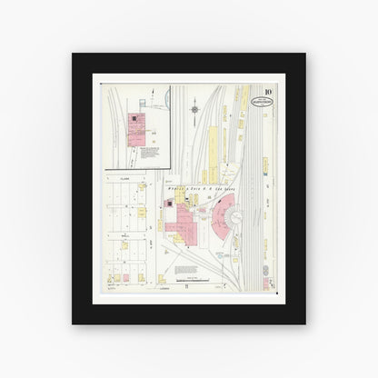 Old map wall art mockup — black gallery frame with white mat — Sanborn Fire Insurance Map from Murphysboro, Jackson County, Illinois (1914), Sheet #0010