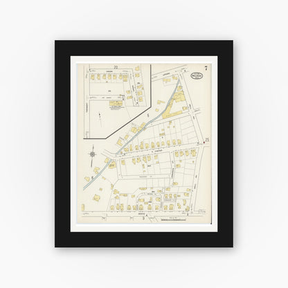 Old map wall art mockup — black gallery frame with white mat — Sanborn Fire Insurance Map from Melrose, Middlesex County, Massachusetts (1915), Sheet #0007