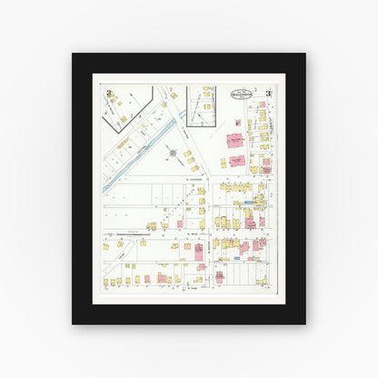 Old map wall art mockup — black gallery frame with white mat — Sanborn Fire Insurance Map from New Lexington, Perry County, Ohio (1926), Sheet #0003