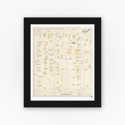 Old map wall art mockup — black gallery frame with white mat — Sanborn Fire Insurance Map from Prattsburgh, Steuben County, New York (1934), Sheet #0003