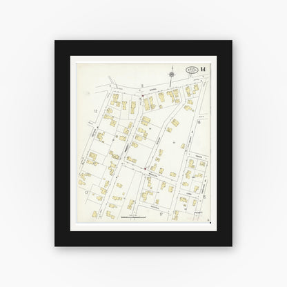 Old map wall art mockup — black gallery frame with white mat — Sanborn Fire Insurance Map from Athol, Worcester County, Massachusetts (1911), Sheet #0014