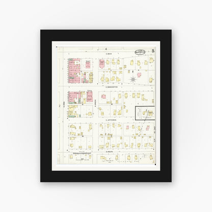 Old map wall art mockup — black gallery frame with white mat — Sanborn Fire Insurance Map from Washington, Washington County, Iowa (1897), Sheet #0005