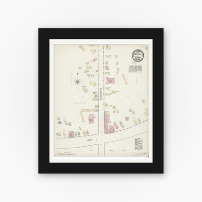 Old map wall art mockup — black gallery frame with white mat — Sanborn Fire Insurance Map from Lima, Livingston County, New York (1884), Sheet #0001