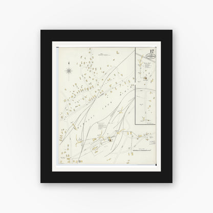 Old map wall art mockup — black gallery frame with white mat — Sanborn Fire Insurance Map from Ironwood, Gogebic County, Michigan (1898), Sheet #0017