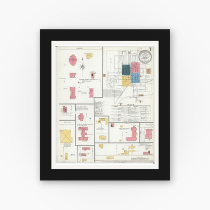 Old map wall art mockup — black gallery frame with white mat — Sanborn Fire Insurance Map from Liberty, Clay County, Missouri (1906) - Complete Map Set