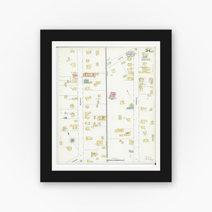 Old map wall art mockup — black gallery frame with white mat — Sanborn Fire Insurance Map from Warren, Trumbull County, Ohio (1908), Sheet #0034
