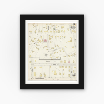 Old map wall art mockup — black gallery frame with white mat — Sanborn Fire Insurance Map from Milford, Worcester County, Massachusetts (1897), Sheet #0011
