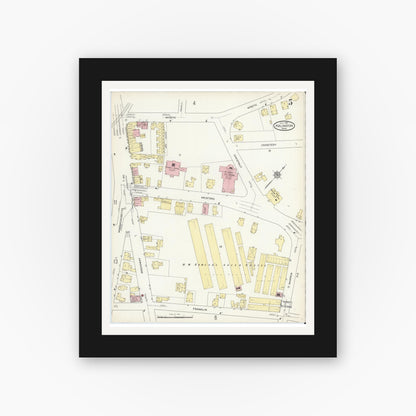 Old map wall art mockup — black gallery frame with white mat — Sanborn Fire Insurance Map from Arlington, Middlesex County, Massachusetts (1914), Sheet #0005