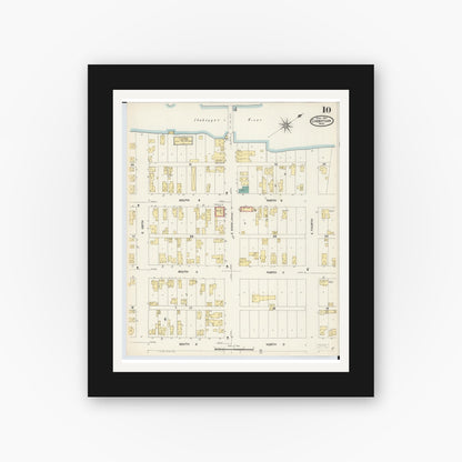 Old map wall art mockup — black gallery frame with white mat — Sanborn Fire Insurance Map from Cheboygan, Cheboygan County, Michigan (1907), Sheet #0010