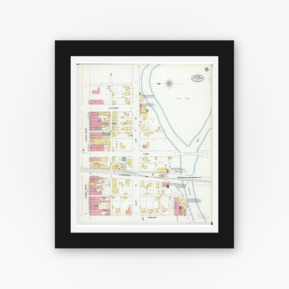 Old map wall art mockup — black gallery frame with white mat — Sanborn Fire Insurance Map from Ottawa, Putnam County, Ohio (1900), Sheet #0006
