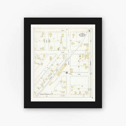 Old map wall art mockup — black gallery frame with white mat — Sanborn Fire Insurance Map from Columbus, Colorado County, Texas (1912), Sheet #0005
