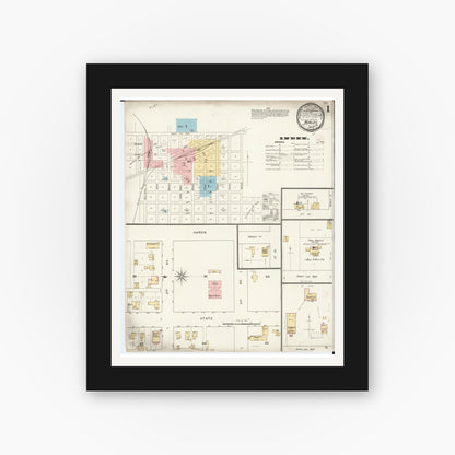 Old map wall art mockup — black gallery frame with white mat — Sanborn Fire Insurance Map from Ackley, Hardin and Franklin Counties, Iowa (1894) â€” Complete Set