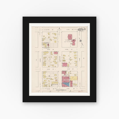 Old map wall art mockup — black gallery frame with white mat — Sanborn Fire Insurance Map from Crookston, Polk County, Minnesota (1922), Sheet #0003