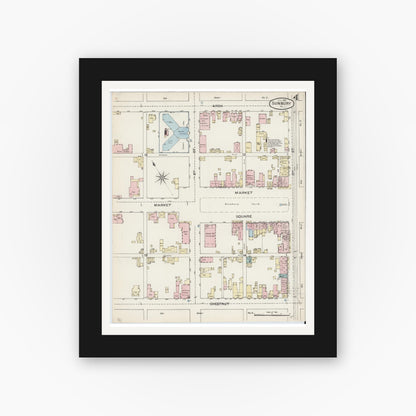 Old map wall art mockup — black gallery frame with white mat — Sanborn Fire Insurance Map from Sunbury, Northumberland County, Pennsylvania (1887), Sheet #0004