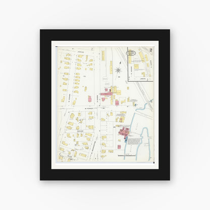 Old map wall art mockup — black gallery frame with white mat — Sanborn Fire Insurance Map from Ypsilanti, Washtenaw County, Michigan (1909), Sheet #0002