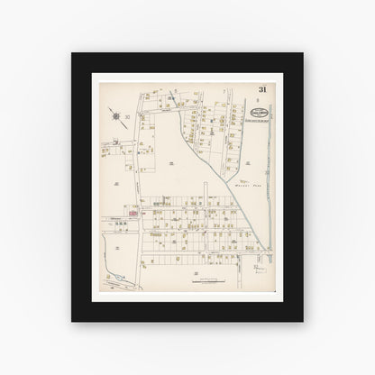 Old map wall art mockup — black gallery frame with white mat — Sanborn Fire Insurance Map from Englewood, Bergen County, New Jersey (1922), Sheet #0031