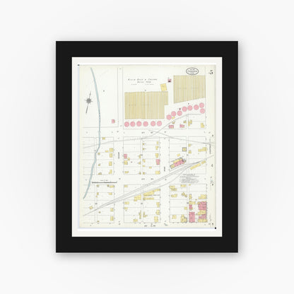 Old map wall art mockup — black gallery frame with white mat — Sanborn Fire Insurance Map from Chaska, Carver County, Minnesota (1910), Sheet #0005