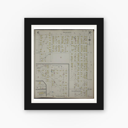 Old map wall art mockup — black gallery frame with white mat — Sanborn Fire Insurance Map from Herrin, Williamson County, Illinois (1947), Sheet #0017