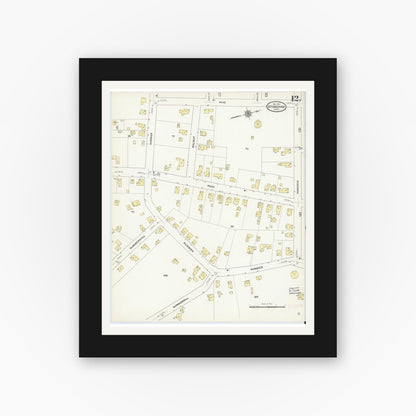 Old map wall art mockup — black gallery frame with white mat — Sanborn Fire Insurance Map from Stoneham, Middlesex County, Massachusetts (1909), Sheet #0012