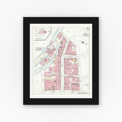 Old map wall art mockup — black gallery frame with white mat — Sanborn Fire Insurance Map from Danville, Independent Cities, Virginia (1910), Sheet #0003