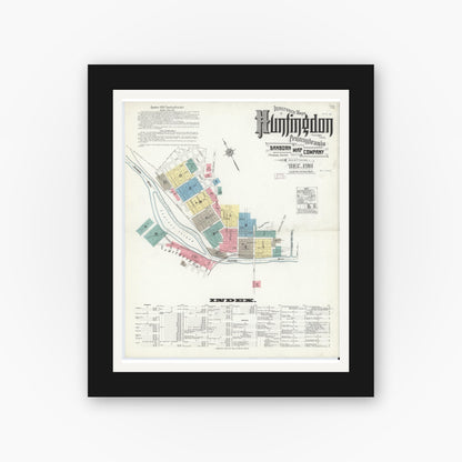 Old map wall art mockup — black gallery frame with white mat — Sanborn Fire Insurance Map from Huntingdon, Huntingdon County, Pennsylvania (1911) - Complete Map Set