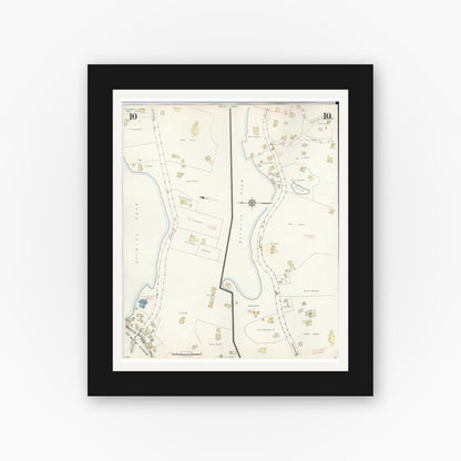 Old map wall art mockup — black gallery frame with white mat — Sanborn Fire Insurance Map from Cohasset, Norfolk County, Massachusetts (1940), Sheet #0010