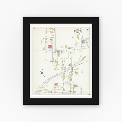 Old map wall art mockup — black gallery frame with white mat — Sanborn Fire Insurance Map from Selins Grove, Snyder County, Pennsylvania (1921), Sheet #0003