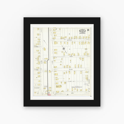 Old map wall art mockup — black gallery frame with white mat — Sanborn Fire Insurance Map from Miners Mills, Luzerne County, Pennsylvania (1911), Sheet #0011