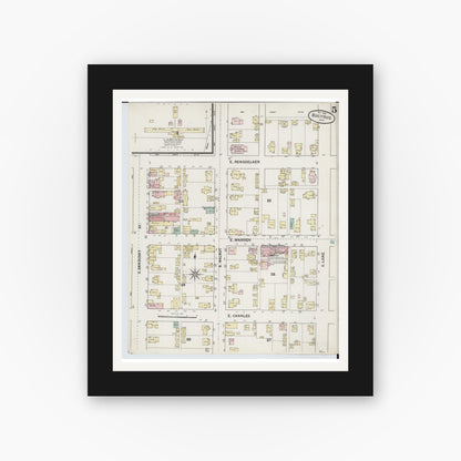 Old map wall art mockup — black gallery frame with white mat — Sanborn Fire Insurance Map from Bucyrus, Crawford County, Ohio (1888), Sheet #0005