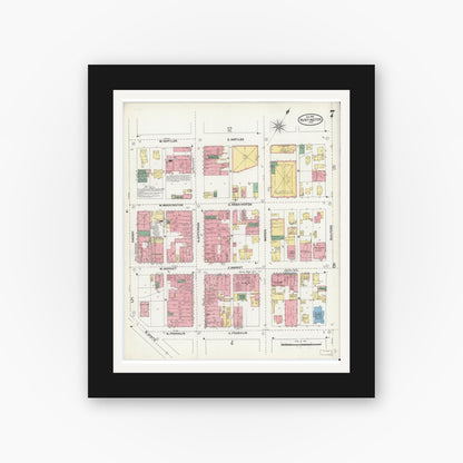 Old map wall art mockup — black gallery frame with white mat — Sanborn Fire Insurance Map from Huntington, Huntington County, Indiana (1904), Sheet #0007