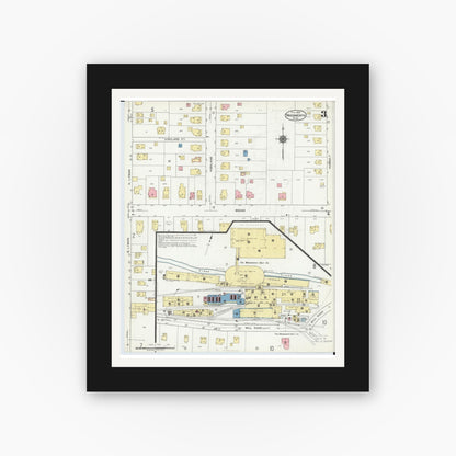 Old map wall art mockup — black gallery frame with white mat — Sanborn Fire Insurance Map from Wadsworth, Medina County, Ohio (1923), Sheet #0003