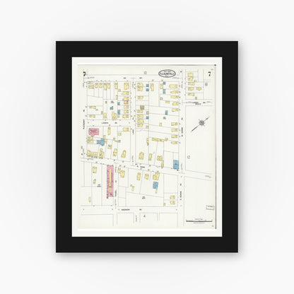 Old map wall art mockup — black gallery frame with white mat — Sanborn Fire Insurance Map from Pleasantville, Atlantic County, New Jersey (1924), Sheet #0007
