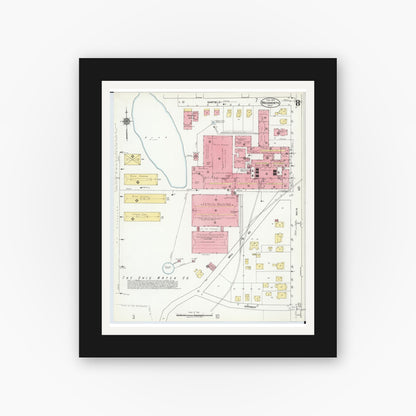 Old map wall art mockup — black gallery frame with white mat — Sanborn Fire Insurance Map from Wadsworth, Medina County, Ohio (1923), Sheet #0008