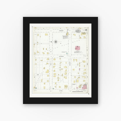 Old map wall art mockup — black gallery frame with white mat — Sanborn Fire Insurance Map from Madelia, Watonwan County, Minnesota (1908), Sheet #0004
