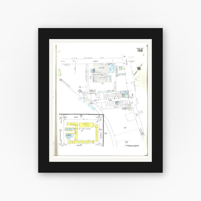 Old map wall art mockup — black gallery frame with white mat — Sanborn Fire Insurance Map from Honolulu, Oahu County, Hawaii (1955), Sheet #0164