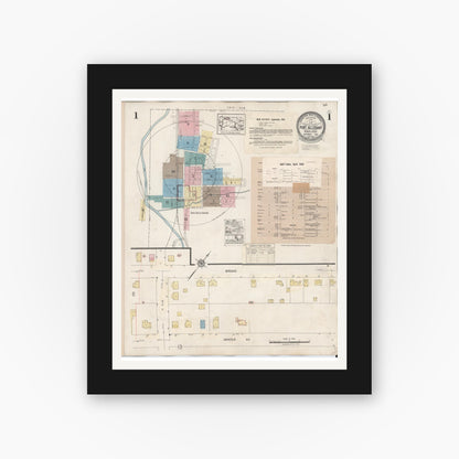 Old map wall art mockup — black gallery frame with white mat — Sanborn Fire Insurance Map from Port Allegany, McKean County, Pennsylvania (1940) - Complete Map Set
