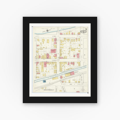 Old map wall art mockup — black gallery frame with white mat — Sanborn Fire Insurance Map from Franklin, Warren County, Ohio (1916), Sheet #0005
