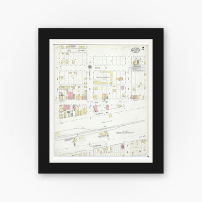 Old map wall art mockup — black gallery frame with white mat — Sanborn Fire Insurance Map from Waverly, Wright County, Minnesota (1909), Sheet #0002
