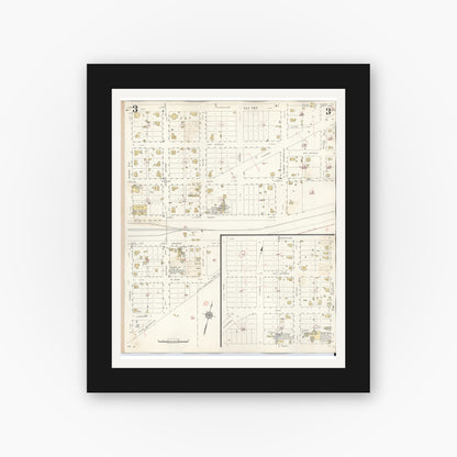 Old map wall art mockup — black gallery frame with white mat — Sanborn Fire Insurance Map from Runge, Karnes County, Texas (1944), Sheet #0003