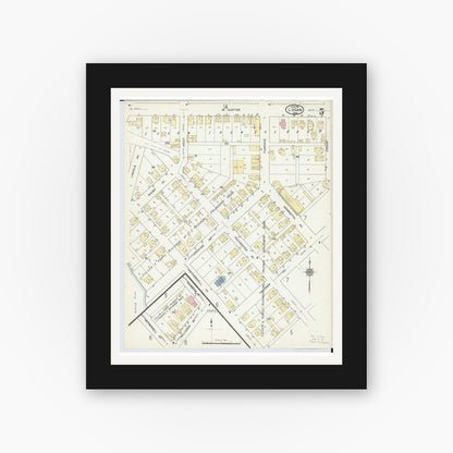 Old map wall art mockup — black gallery frame with white mat — Sanborn Fire Insurance Map from Logan, Hocking County, Ohio (1914), Sheet #0005