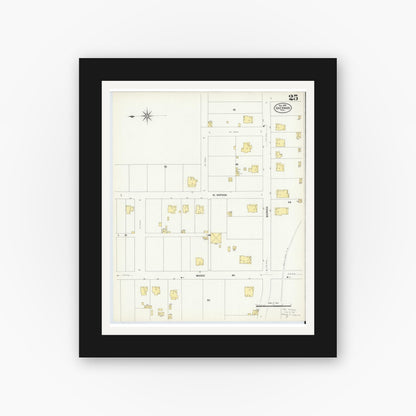 Old map wall art mockup — black gallery frame with white mat — Sanborn Fire Insurance Map from Sherman, Grayson County, Texas (1908), Sheet #0025