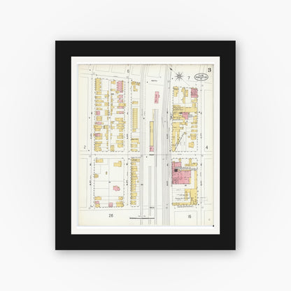 Old map wall art mockup — black gallery frame with white mat — Sanborn Fire Insurance Map from Homestead, Allegheny County, Pennsylvania (1907), Sheet #0003