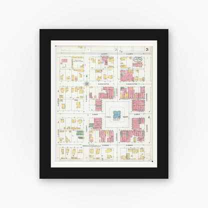 Old map wall art mockup — black gallery frame with white mat — Sanborn Fire Insurance Map from Clinton, De Witt County, Illinois (1904), Sheet #0003