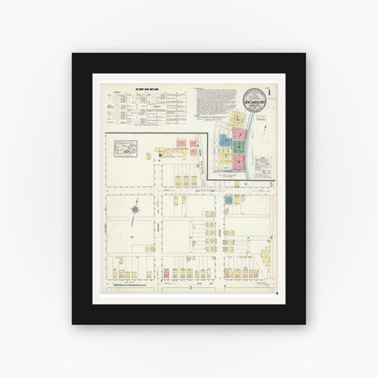 Old map wall art mockup — black gallery frame with white mat — Sanborn Fire Insurance Map from New Cumberland, Cumberland County, Pennsylvania (1913), Sheet #0001