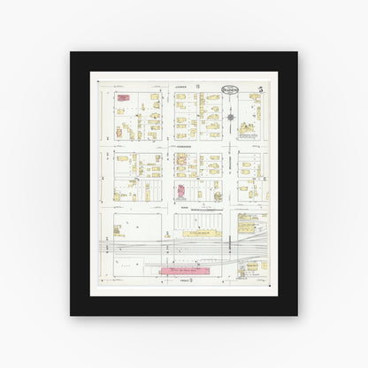 Old map wall art mockup — black gallery frame with white mat — Sanborn Fire Insurance Map from Brainerd, Crow Wing County, Minnesota (1917), Sheet #0005