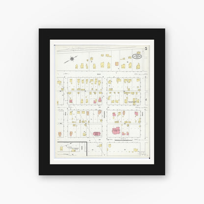 Old map wall art mockup — black gallery frame with white mat — Sanborn Fire Insurance Map from Le Sueur, Le Sueur County, Minnesota (1911), Sheet #0005